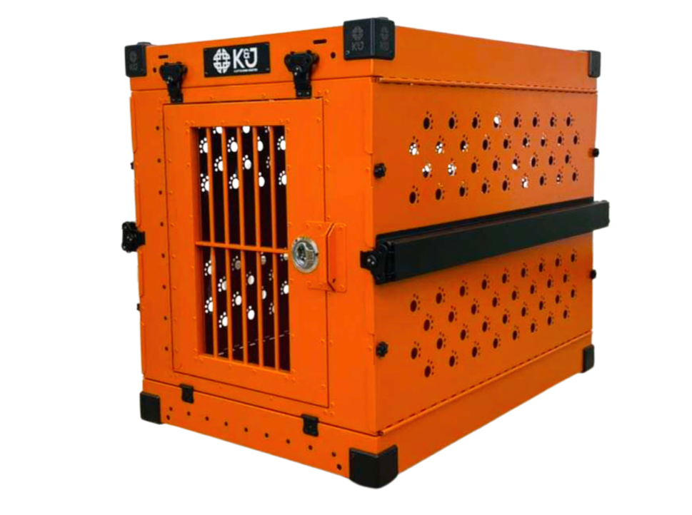 Collapsible Dog Crate, Orange, Front