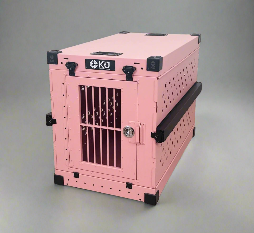 Collapsible Dog Crate, Pink, Front